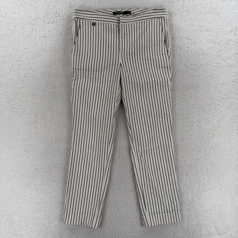 Lauren Ralph Lauren Dress Pants Womens 4 White Striped Tapered Stretch Career